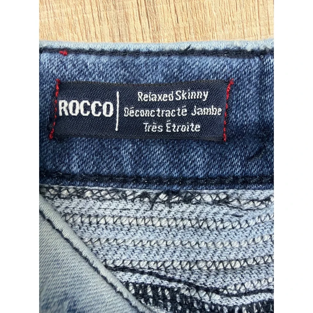 True Religion Rocco Relaxed Skinny Moto Jeans Acid Wash Blue Distressed Mens 38